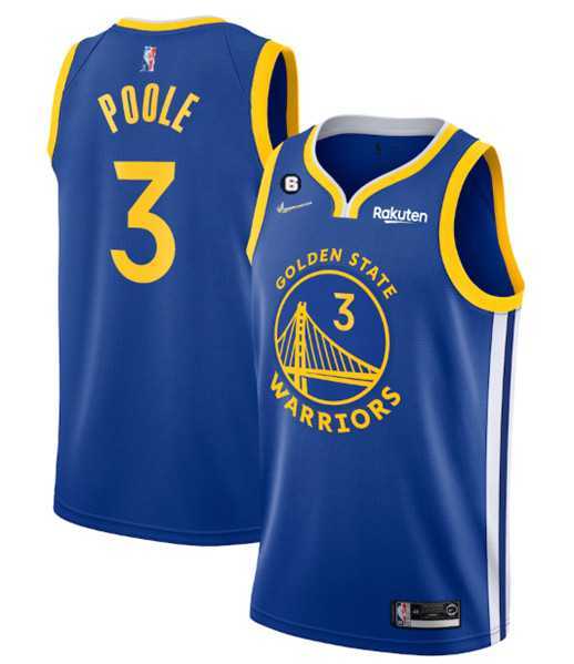 Mens Golden State Warriors #3 Jordan Poole Royal With No.6 Patch Stitched Jersey Dzhi